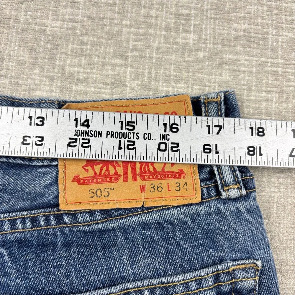 Levis 505 Mens 36x34 Light Distress Jeans Thigh Fade ** Vintage Style ** Denim